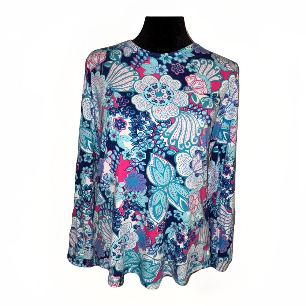 T By Talbots Size M UPF 50+ Sun Protection Shirt Top Multicolor Floral Stretch
